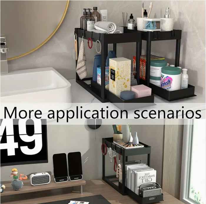 Double-Tier Sink Shelf Organizer – Pull-Out Under-Sink Storage Rack for Kitchen & Bathroom (1 Pack)