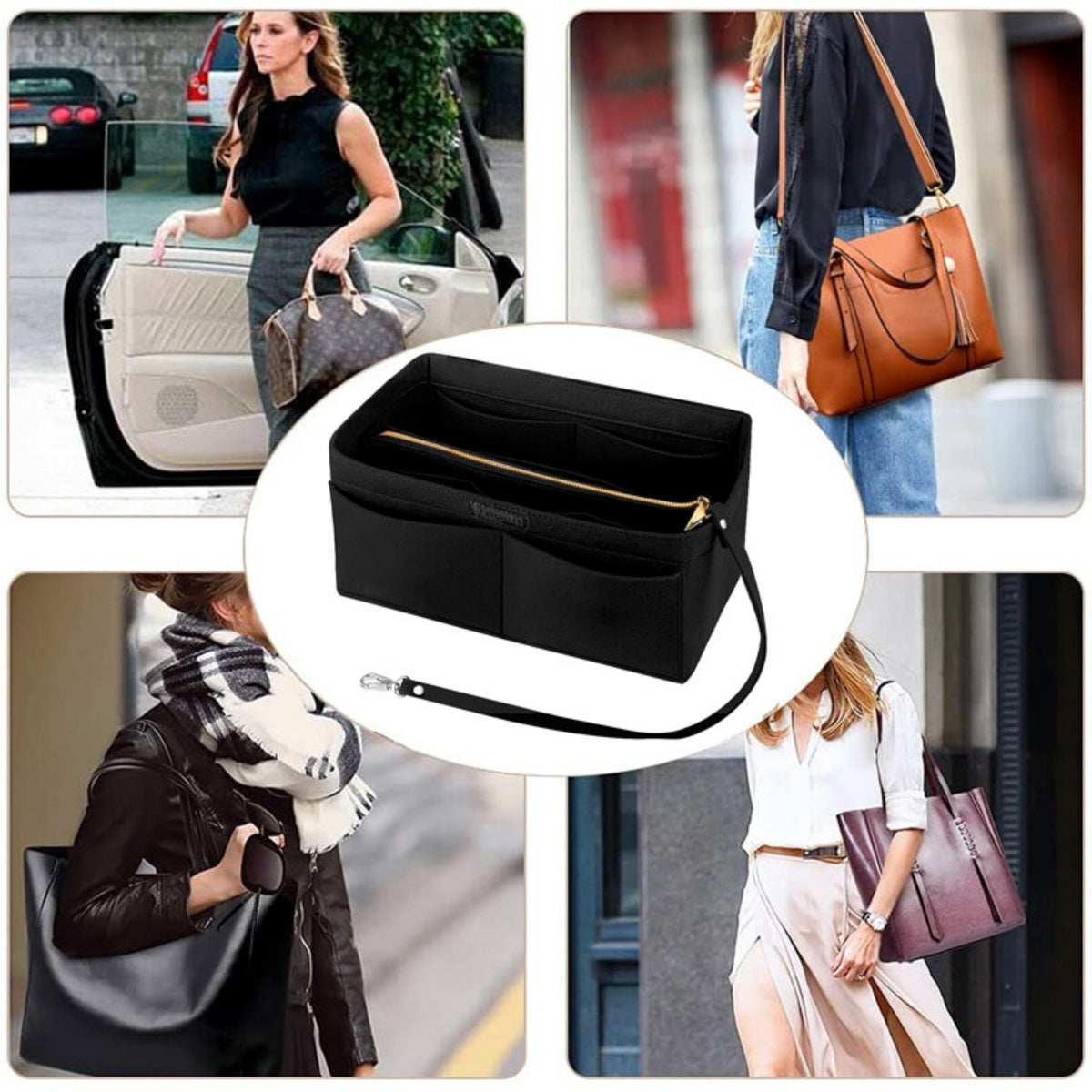 Women’s Felt Handbag Organizer Insert – Large Capacity Bag Liner with Pockets - Glowify