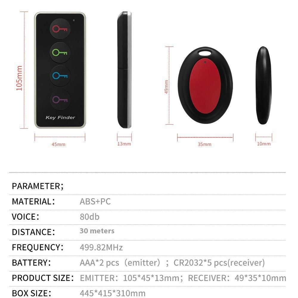Wireless Key Finder Locator Set (1 Transmitter + 4 Receivers) – 40m Range, Beep Sound Anti-Lost Tracker - Glowify
