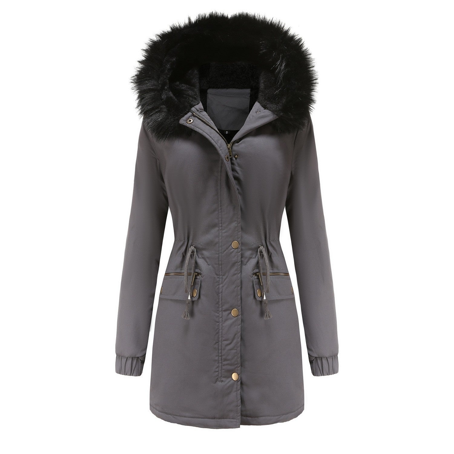 Women’s Plush Hooded Winter Parka – Warm Thick Zip-Up Mid-Length Jacket with Pockets - Glowify
