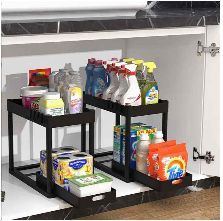 Double-Tier Sink Shelf Organizer – Pull-Out Under-Sink Storage Rack for Kitchen & Bathroom (1 Pack)