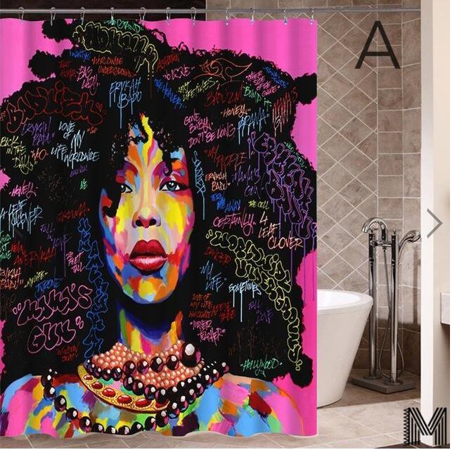 Graffiti Art African Girl Shower Curtain – Hip Hop Portrait Bathroom Decor with Modern City Style