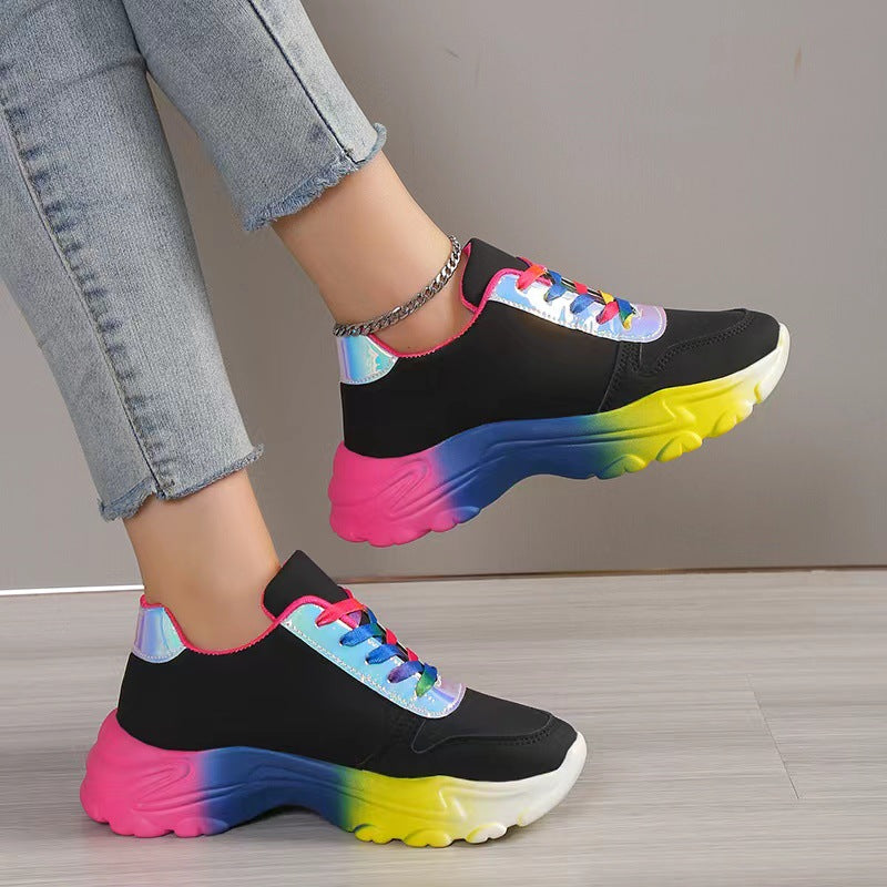 Women’s Lightweight Sports Sneakers – Thick Sole Lace-Up Walking Shoes - Glowify