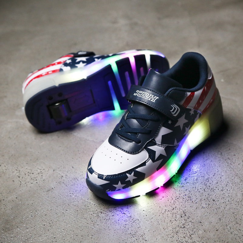 Twin Wheel Flashing Roller Skates – Two-Wheel Heelys Style Shoes (Unisex) - Glowify