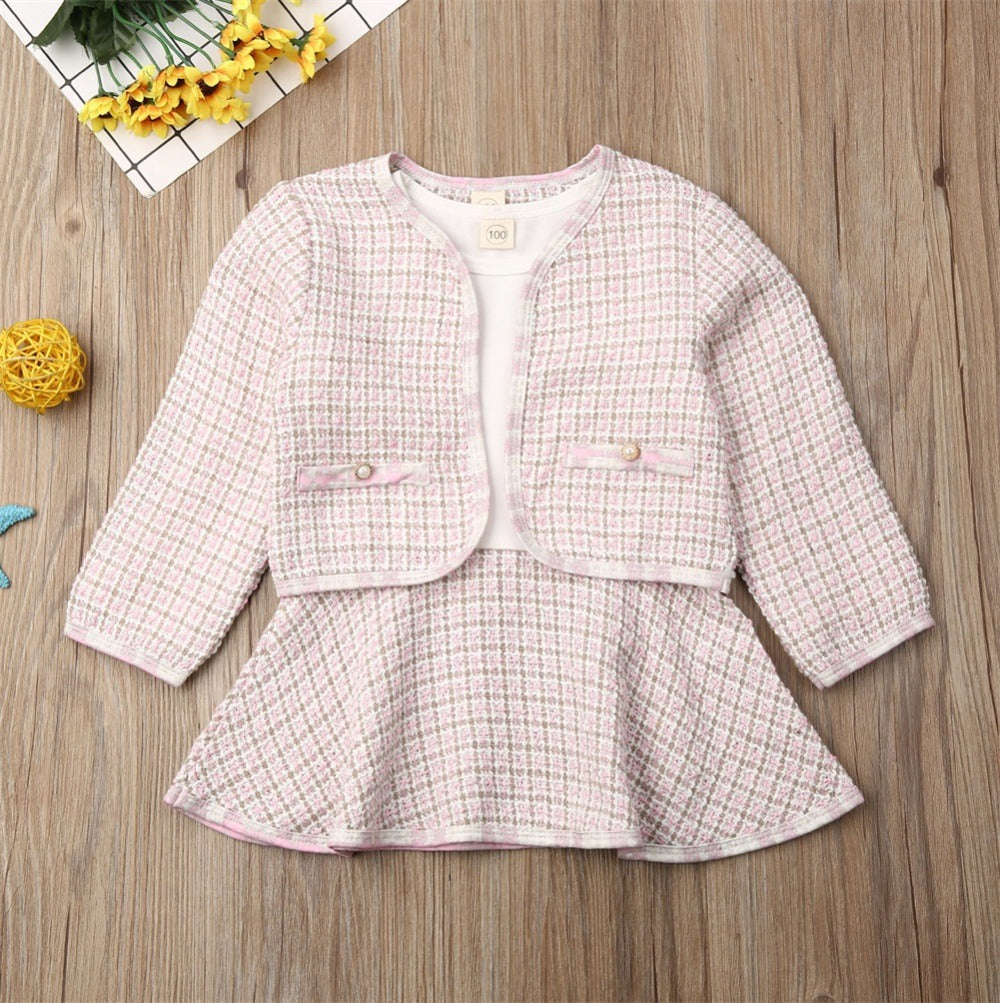 Cozy Princess Two-Piece Dress Set – Long Sleeve Knit Top & Plaid Skirt (6M–5Y)
