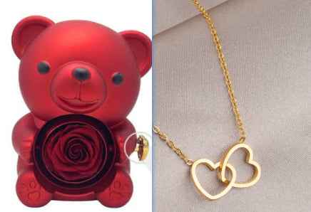 Rotating Bear Rose Jewelry Box – Flower Ring & Necklace Storage for Romantic Gifts - Glowify