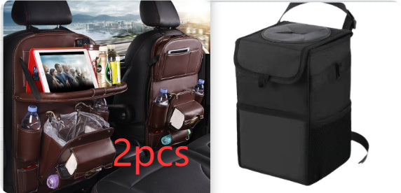 PU Leather Car Seat Back Organizer with Built-in Trash Can – Multifunction Storage Hanging Bag - Glowify