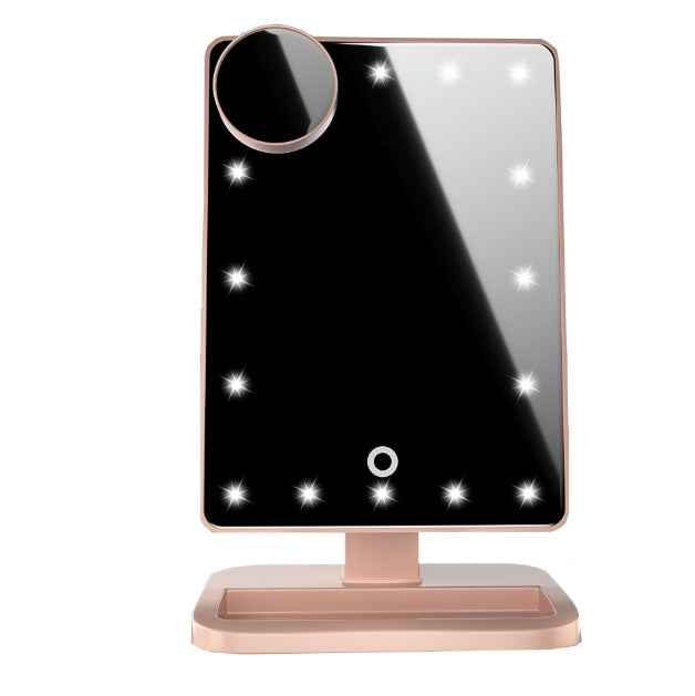 Touch Screen LED Makeup Mirror with Bluetooth Speaker & 10X Magnification for Flawless Beauty Application - Glowify