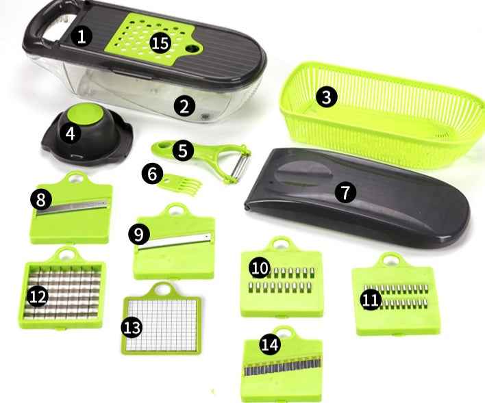 Multi-Function Kitchen Vegetable Cutter – Manual Food Chopper & Slicer with 8 Stainless Steel Blades - Glowify