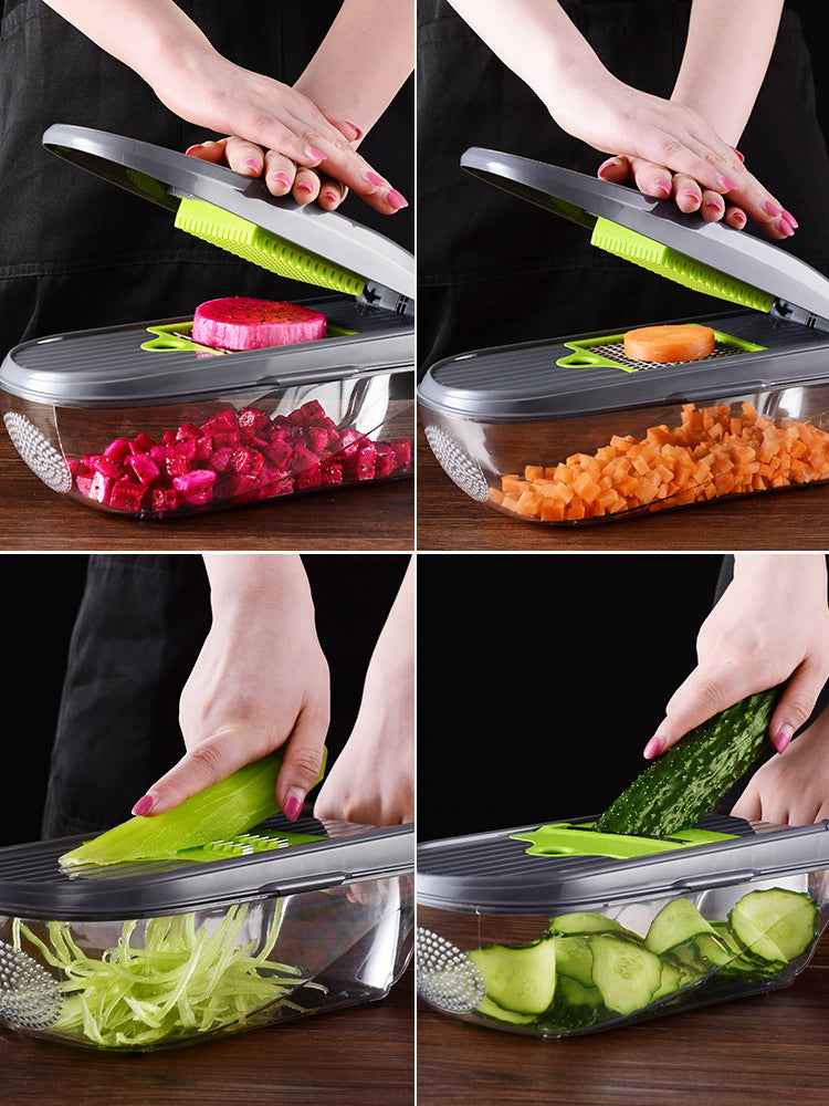 Multi-Function Kitchen Vegetable Cutter – Manual Food Chopper & Slicer with 8 Stainless Steel Blades - Glowify