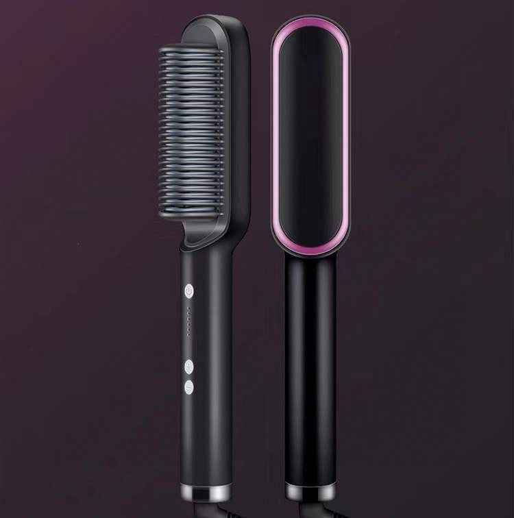 2-in-1 Negative Ion Hair Straightener & Hot Comb – Dual-Purpose Electric Styling Brush for Straight & Curly Hair