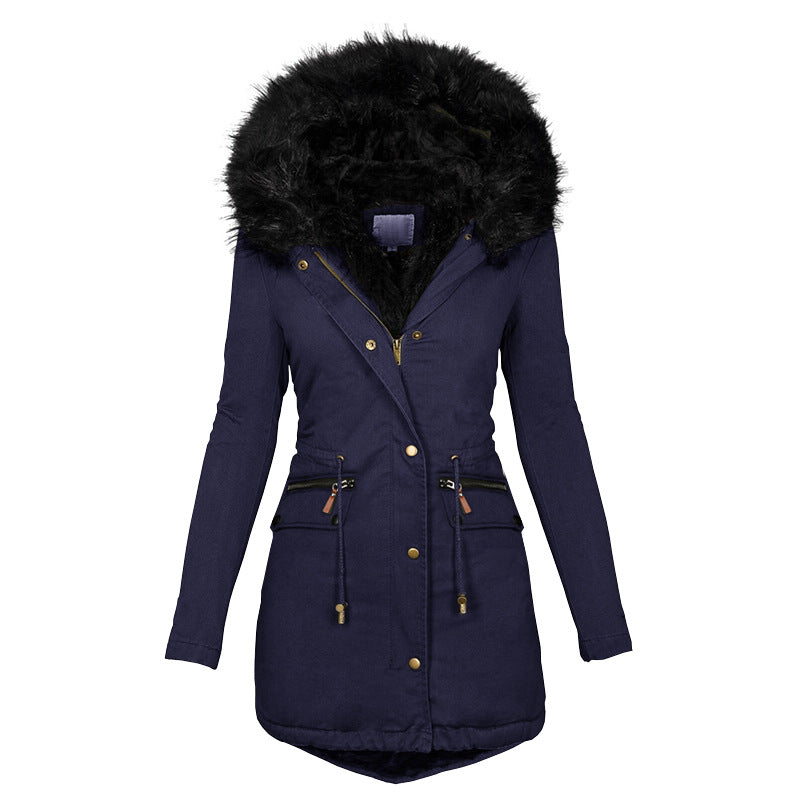 Women’s Plush Hooded Winter Parka – Warm Thick Zip-Up Mid-Length Jacket with Pockets - Glowify