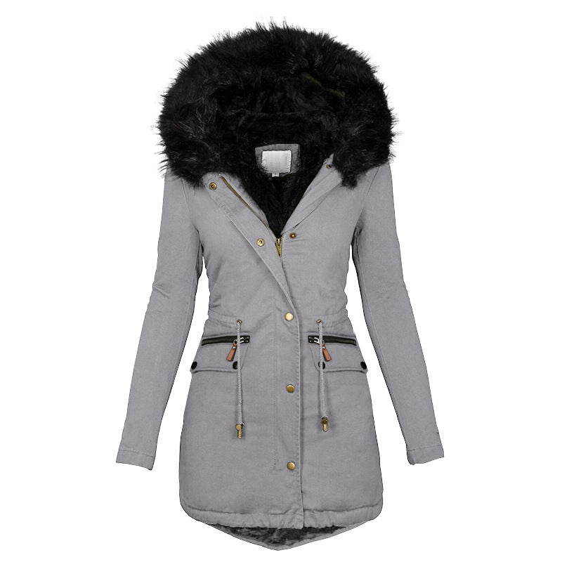 Women’s Plush Hooded Winter Parka – Warm Thick Zip-Up Mid-Length Jacket with Pockets - Glowify