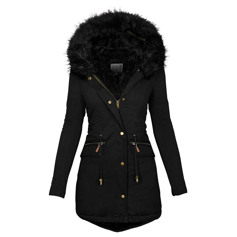 Women’s Plush Hooded Winter Parka – Warm Thick Zip-Up Mid-Length Jacket with Pockets - Glowify