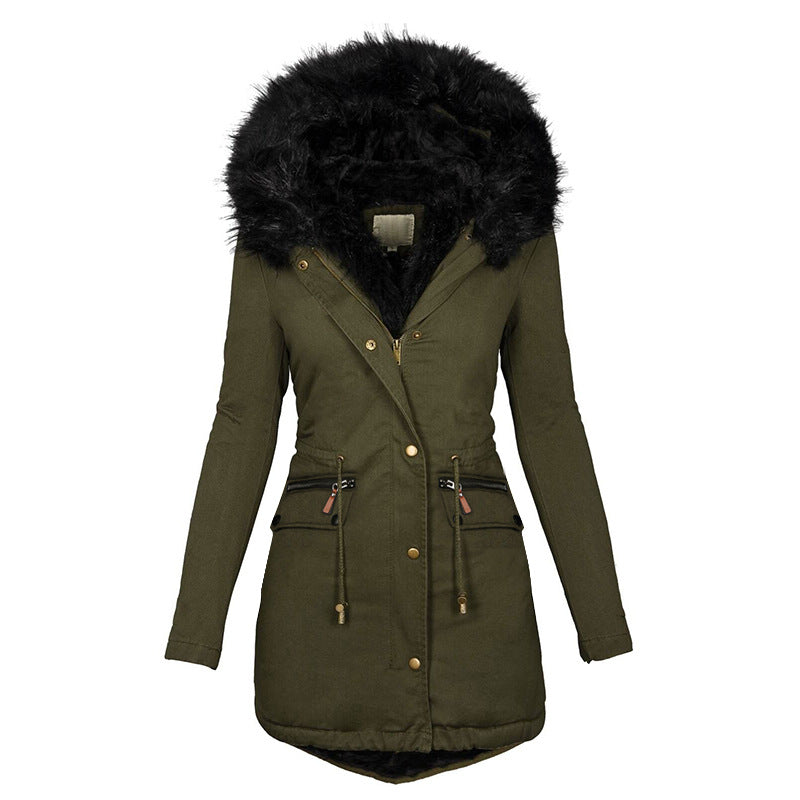Women’s Plush Hooded Winter Parka – Warm Thick Zip-Up Mid-Length Jacket with Pockets - Glowify