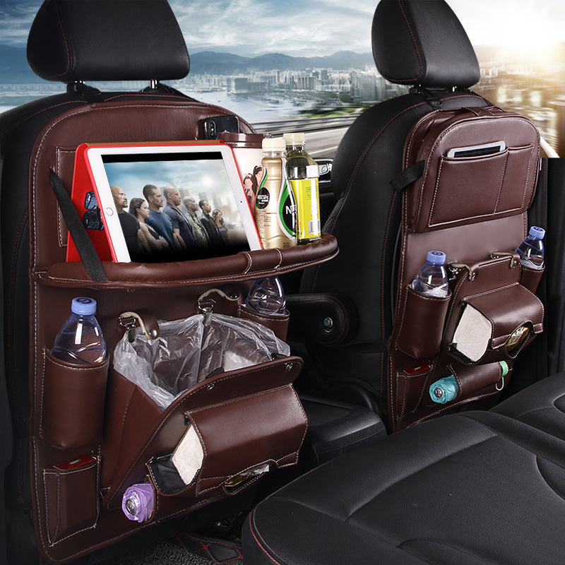 PU Leather Car Seat Back Organizer with Built-in Trash Can – Multifunction Storage Hanging Bag - Glowify