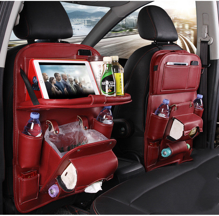 PU Leather Car Seat Back Organizer with Built-in Trash Can – Multifunction Storage Hanging Bag - Glowify