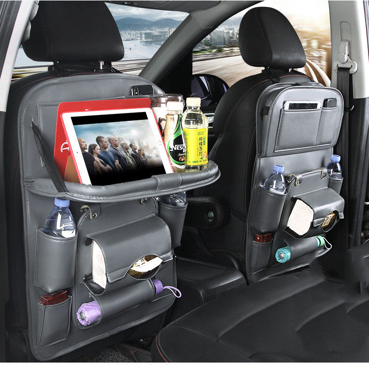PU Leather Car Seat Back Organizer with Built-in Trash Can – Multifunction Storage Hanging Bag - Glowify