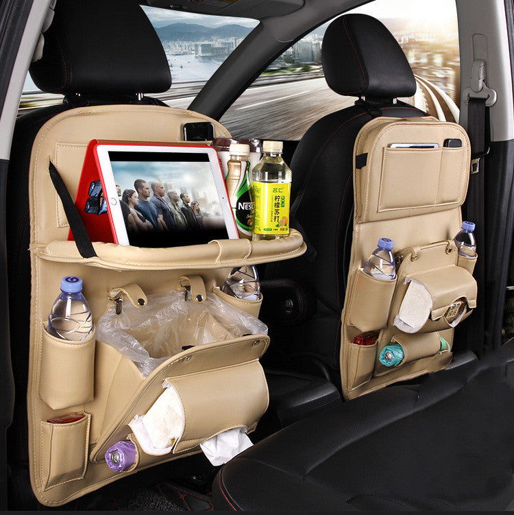 PU Leather Car Seat Back Organizer with Built-in Trash Can – Multifunction Storage Hanging Bag - Glowify