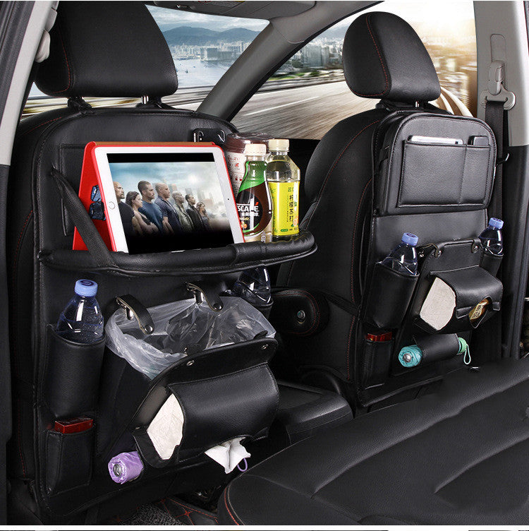 PU Leather Car Seat Back Organizer with Built-in Trash Can – Multifunction Storage Hanging Bag - Glowify