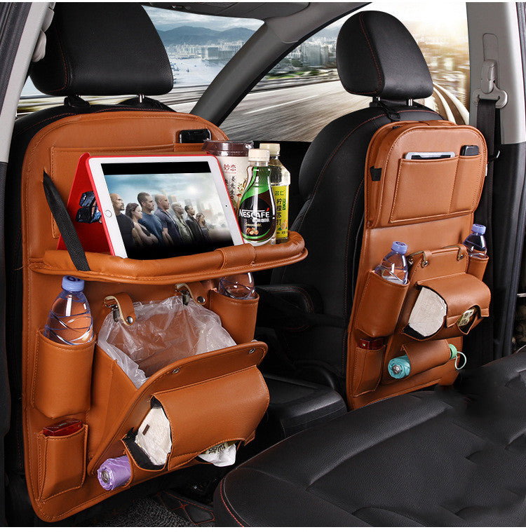 PU Leather Car Seat Back Organizer with Built-in Trash Can – Multifunction Storage Hanging Bag - Glowify