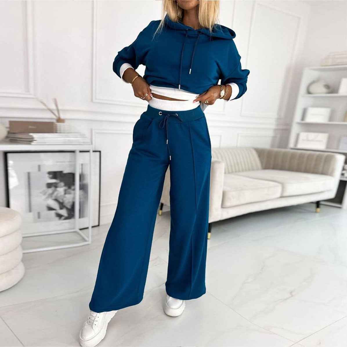 Women’s Hoodie & Sweatpants Set – Sporty Casual Long-Sleeve Hooded Sweatshirt with Drawstring Pocket Trousers - Glowify