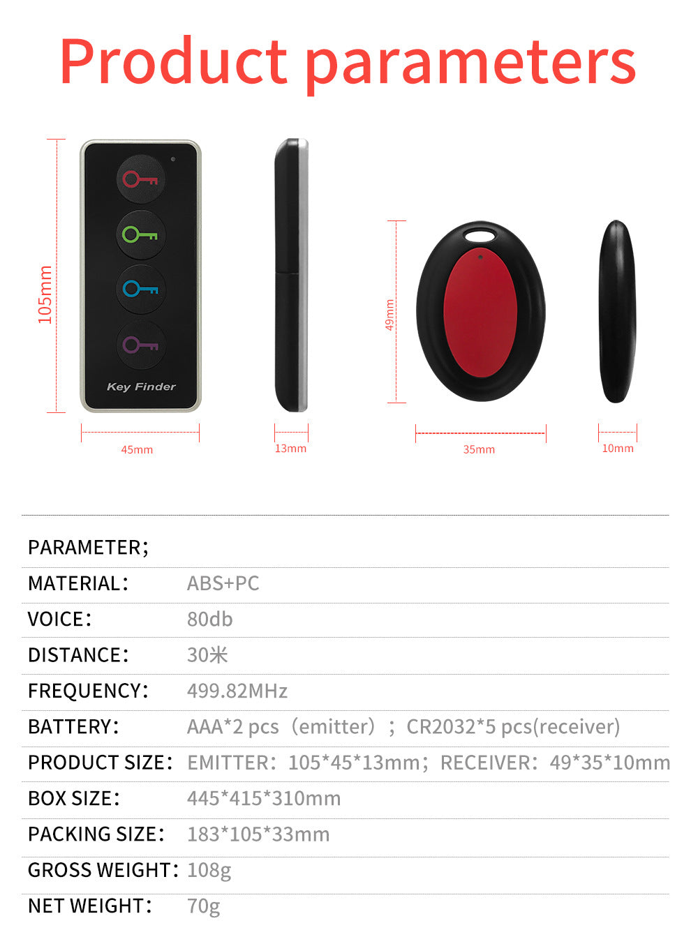 Wireless Key Finder Locator Set (1 Transmitter + 4 Receivers) – 40m Range, Beep Sound Anti-Lost Tracker - Glowify
