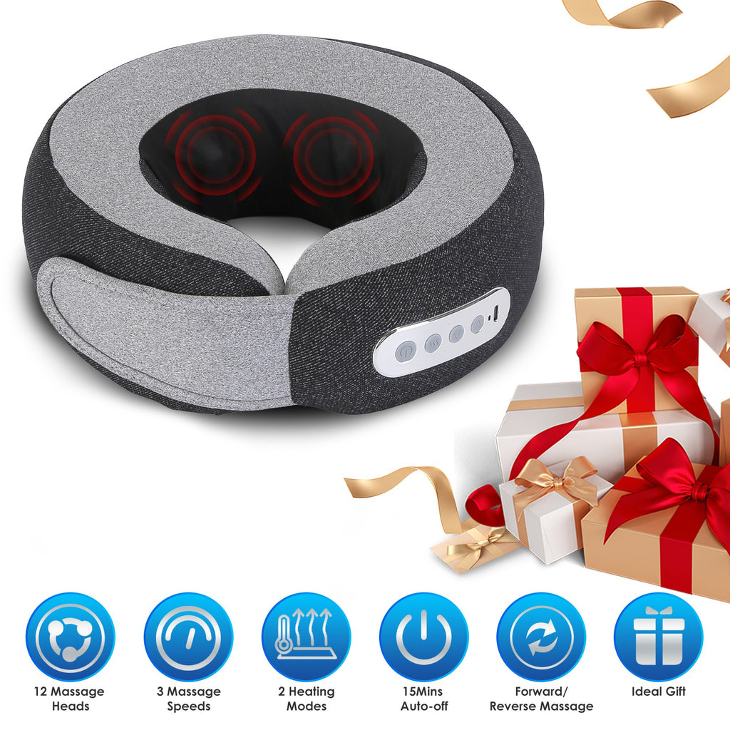 2-in-1 Shiatsu Neck Massager Pillow with Heat – Electric Memory Foam Travel Neck Pillow (Rechargeable) - Glowify