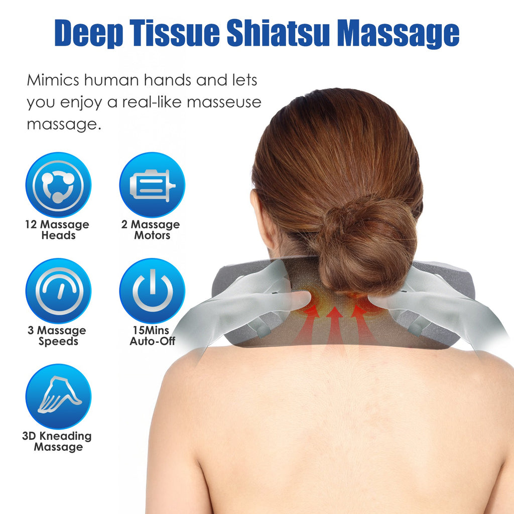 2-in-1 Shiatsu Neck Massager Pillow with Heat – Electric Memory Foam Travel Neck Pillow (Rechargeable) - Glowify