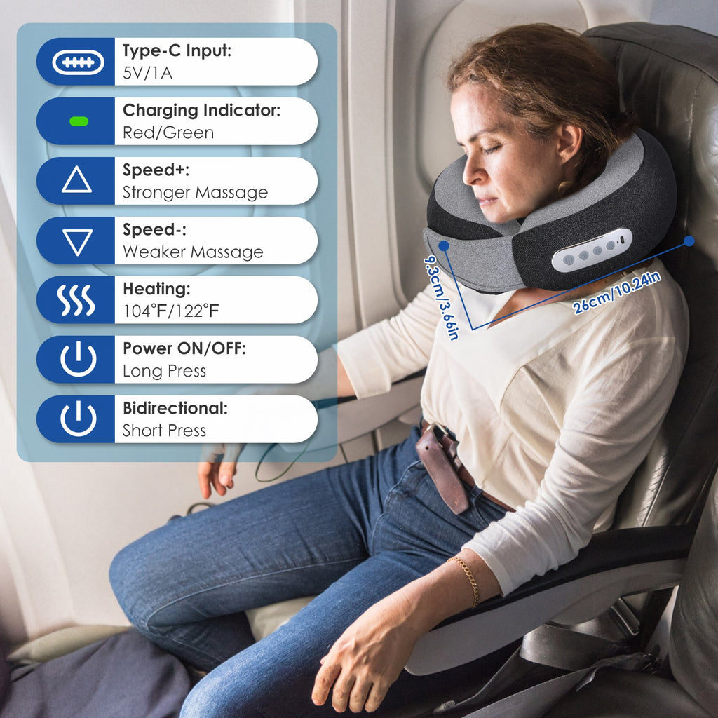2-in-1 Shiatsu Neck Massager Pillow with Heat – Electric Memory Foam Travel Neck Pillow (Rechargeable) - Glowify