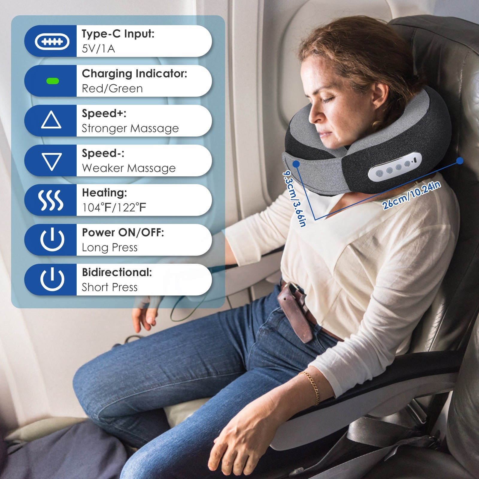 2-in-1 Shiatsu Neck Massager Pillow with Heat – Electric Memory Foam Travel Neck Pillow (Rechargeable) - Glowify