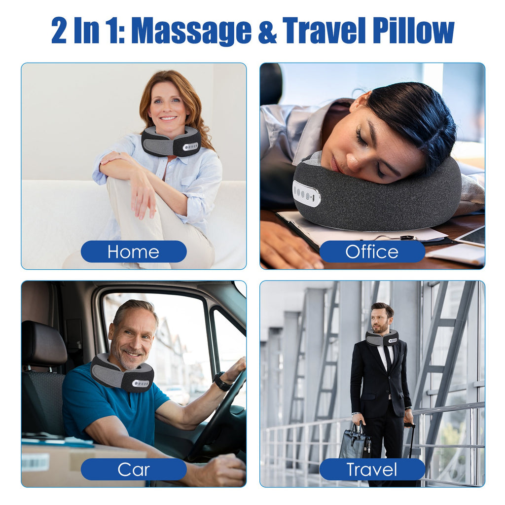 2-in-1 Shiatsu Neck Massager Pillow with Heat – Electric Memory Foam Travel Neck Pillow (Rechargeable) - Glowify