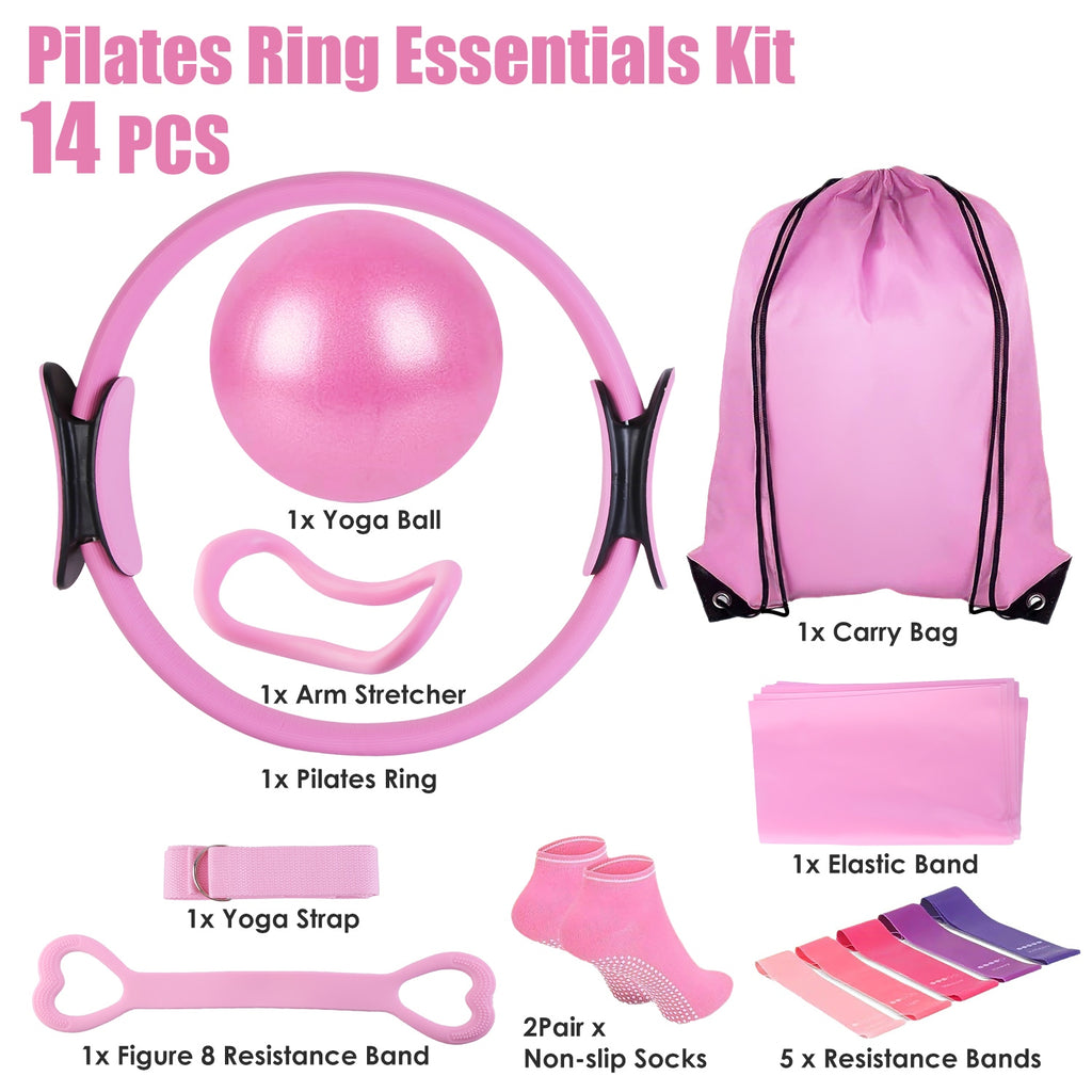 14-Piece Pilates Ring Kit for Women – All-in-One Home Workout Set with Yoga Ball, Resistance Bands & Accessories