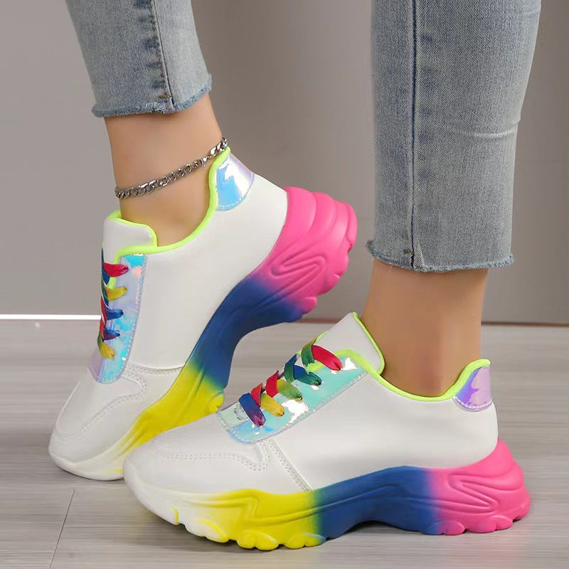Women’s Lightweight Sports Sneakers – Thick Sole Lace-Up Walking Shoes - Glowify