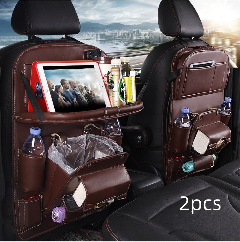 PU Leather Car Seat Back Organizer with Built-in Trash Can – Multifunction Storage Hanging Bag - Glowify
