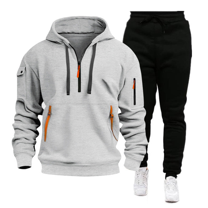 Multi-Pocket Zip Hoodie & Jogger Set for Men – Comfortable Casual Sportswear Outfit - Glowify