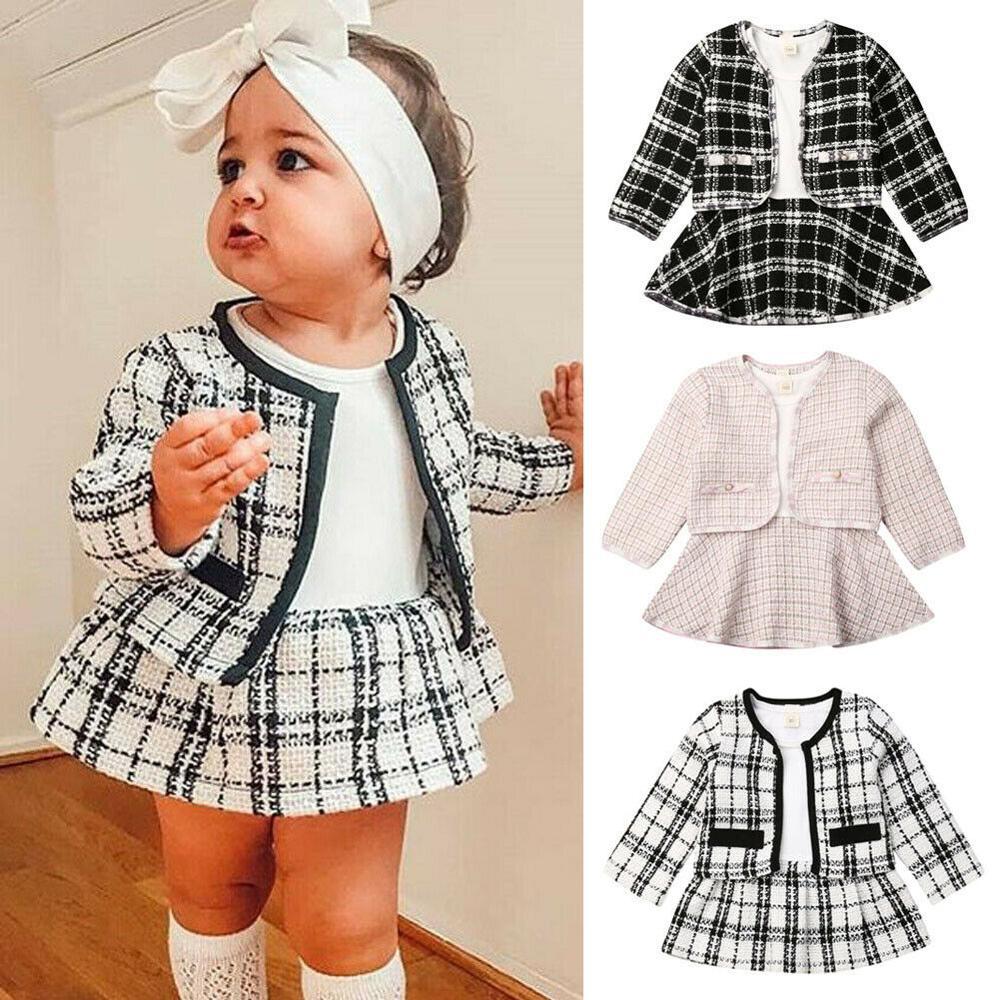Cozy Princess Two-Piece Dress Set – Long Sleeve Knit Top & Plaid Skirt (6M–5Y)