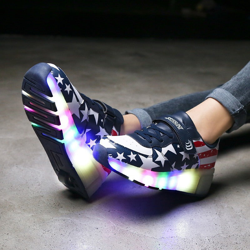 Twin Wheel Flashing Roller Skates – Two-Wheel Heelys Style Shoes (Unisex) - Glowify