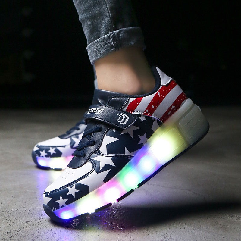 Twin Wheel Flashing Roller Skates – Two-Wheel Heelys Style Shoes (Unisex) - Glowify