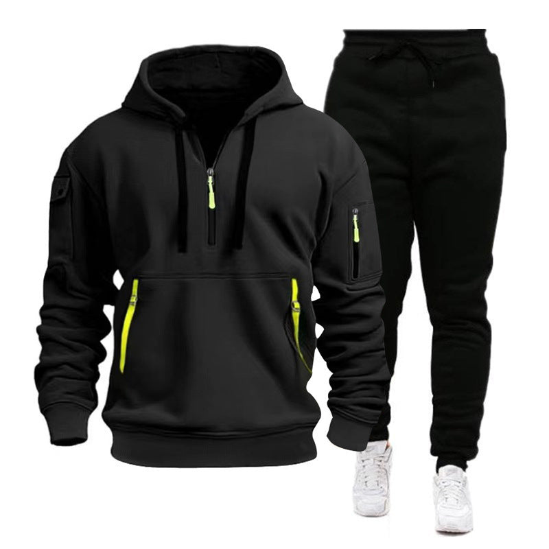 Multi-Pocket Zip Hoodie & Jogger Set for Men – Comfortable Casual Sportswear Outfit - Glowify