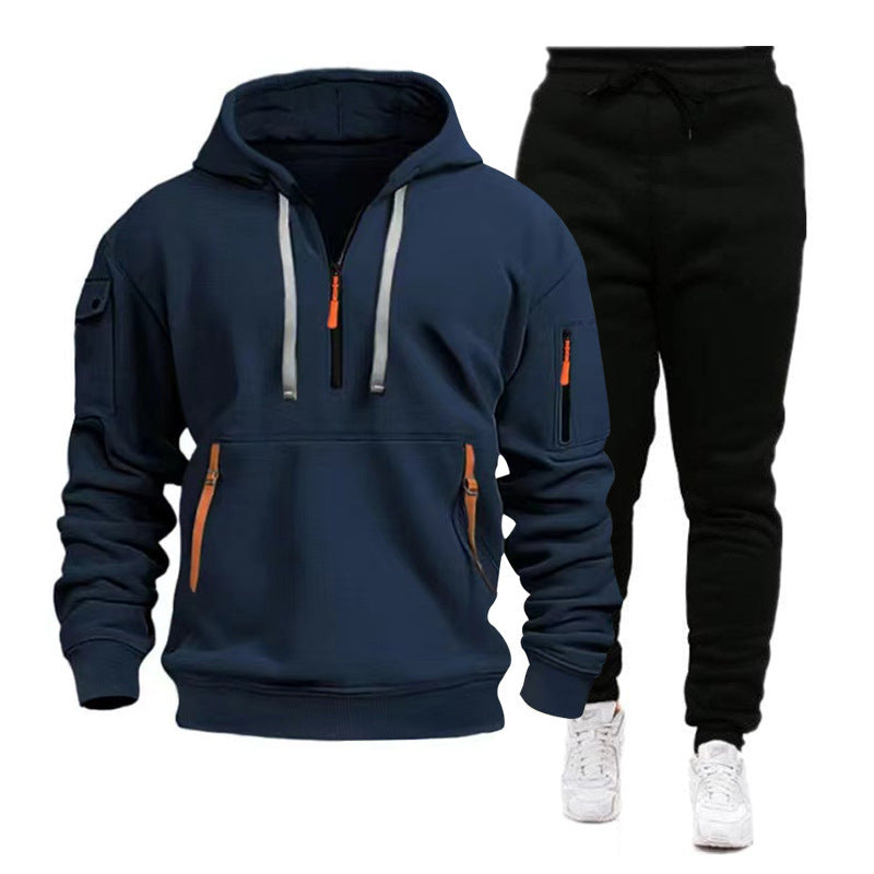 Multi-Pocket Zip Hoodie & Jogger Set for Men – Comfortable Casual Sportswear Outfit - Glowify
