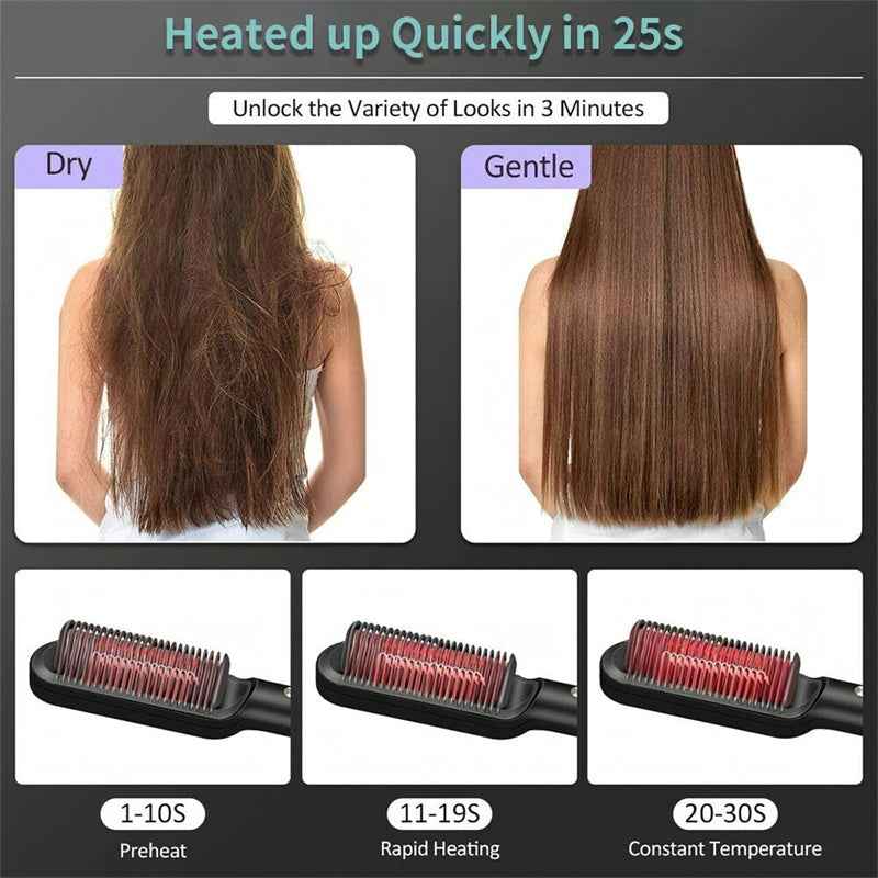 2-in-1 Negative Ion Hair Straightener & Hot Comb – Dual-Purpose Electric Styling Brush for Straight & Curly Hair