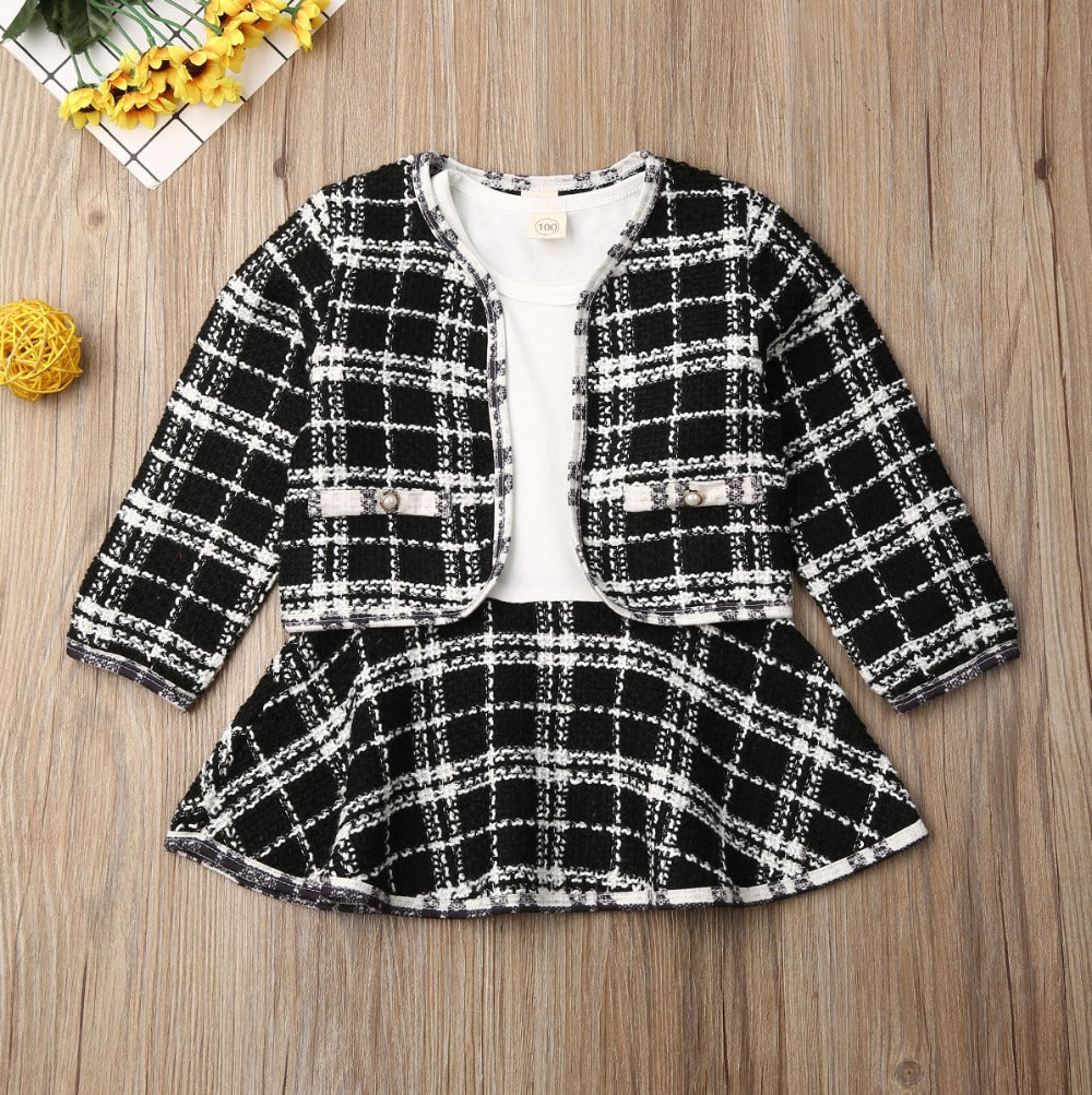 Cozy Princess Two-Piece Dress Set – Long Sleeve Knit Top & Plaid Skirt (6M–5Y)