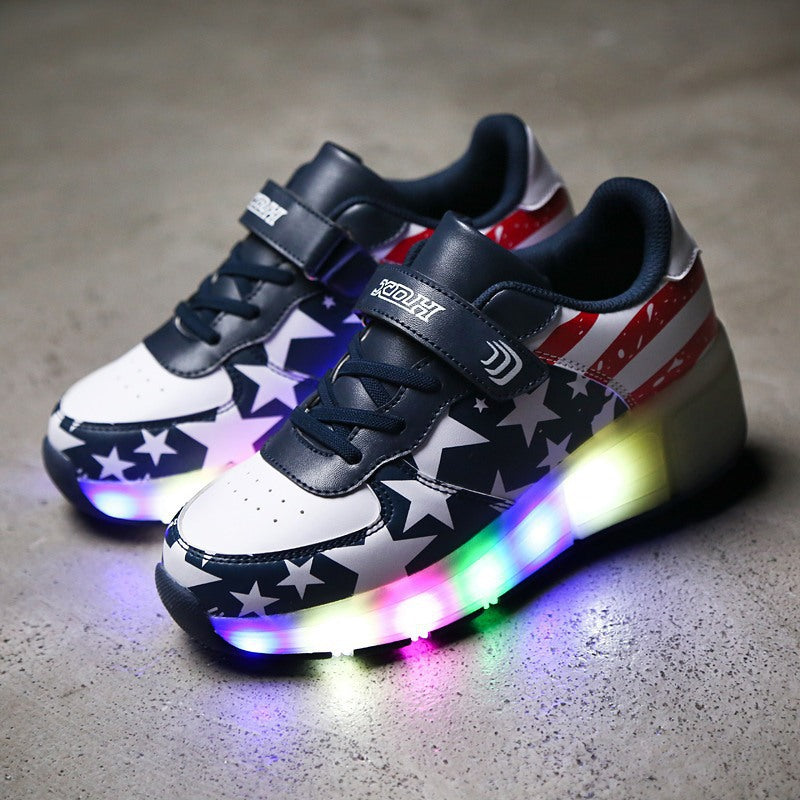 Twin Wheel Flashing Roller Skates – Two-Wheel Heelys Style Shoes (Unisex) - Glowify