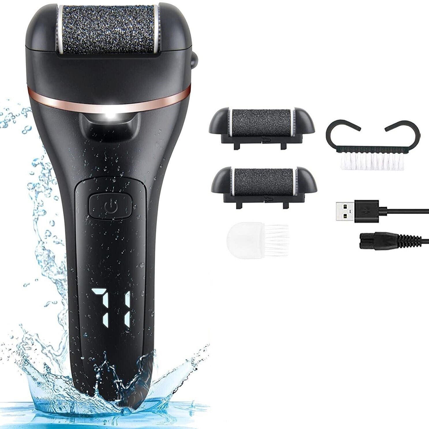 Electric Foot Grinder - Rechargeable Callus Remover with 3 Roller Heads | Professional Pedicure Kit