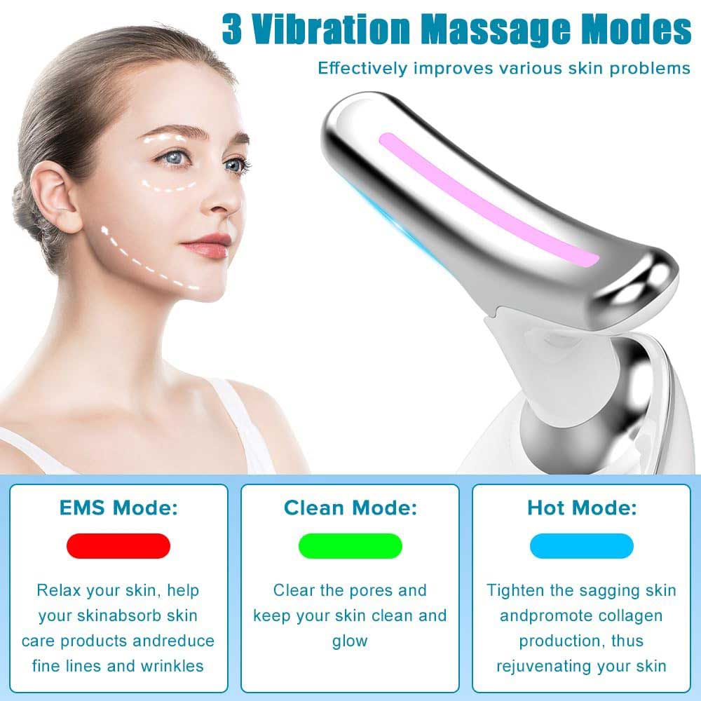 LED Face & Neck Massager - Vibrating Facial Sculpting Tool with 3 Light Therapy Modes | Jawline Contouring