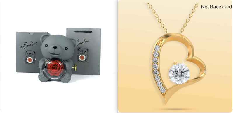 Rotating Bear Rose Jewelry Box – Flower Ring & Necklace Storage for Romantic Gifts - Glowify