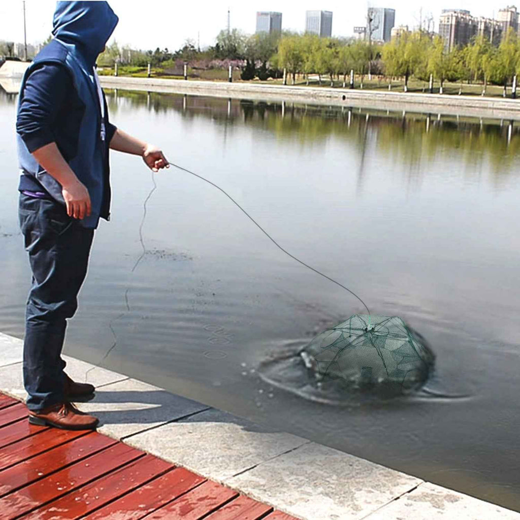 Portable Foldable Fishing Bait Trap Net – 6-Side 6-Hole Automatic Shrimp, Minnow & Crab Trap - Glowify