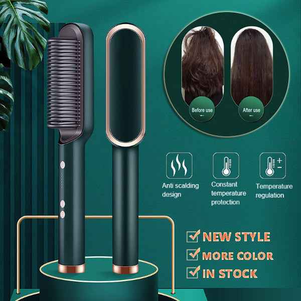 2-in-1 Negative Ion Hair Straightener & Hot Comb – Dual-Purpose Electric Styling Brush for Straight & Curly Hair