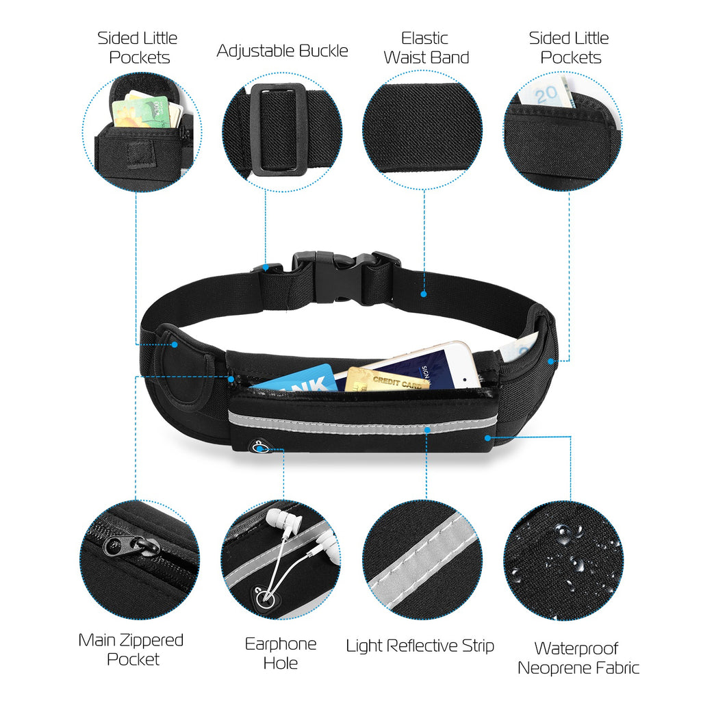 Waterproof Running Belt Waist Bag – Lightweight Adjustable Sports Waist Pouch with Reflective Strip (Phone ≤6.0”)